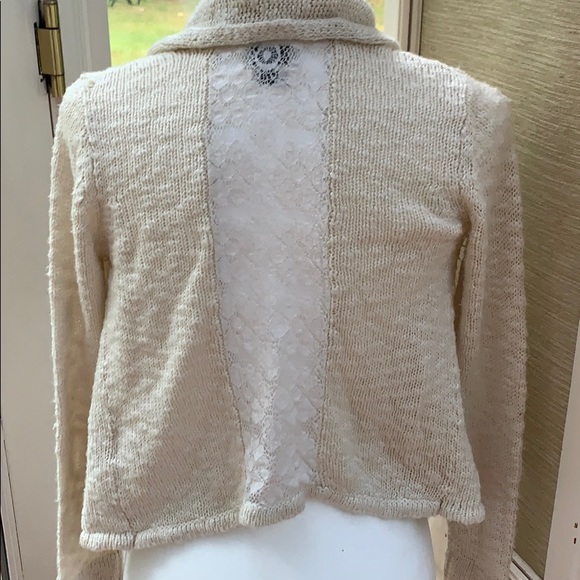 Lucky Brand Ivory Lacy Cardigan, Open Front Cardigan Sweater, Boho Cardigan - Picture 11 of 12
